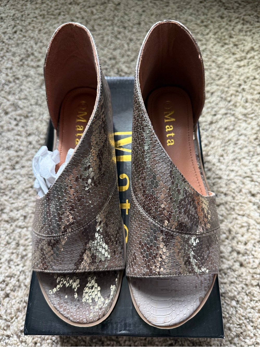 Mata Taupe Snake-Print Open-Toe Slide Flats